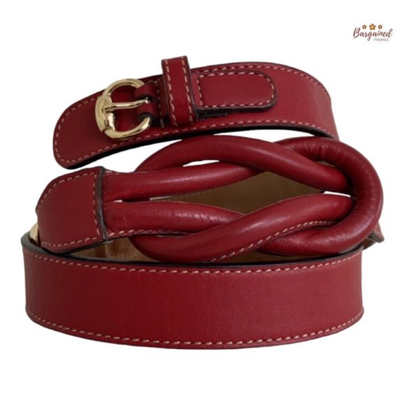 Authentic Gucci Red Leather Knot Skinny Horsebit Ring Buckle Belt Size 85/34 - Picture 1 of 13